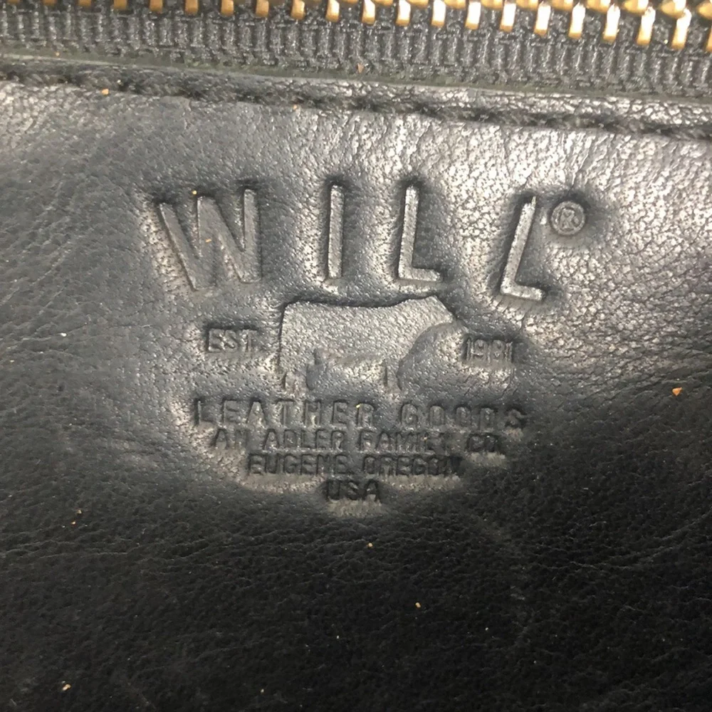 WILL Leather Goods Black Leather Crossbody Bag Brass Hardware 7x10